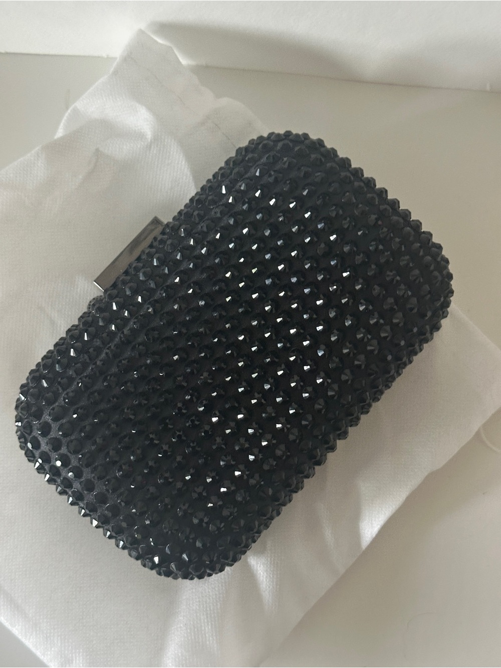Olga Berg Black Crystal-Embellished Evening Clutch